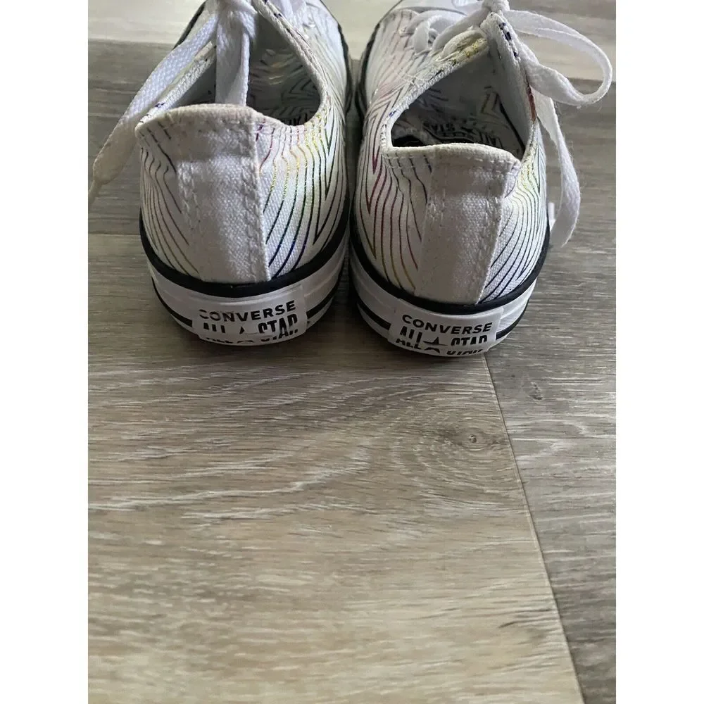 Converse Shoes Youth 3 Rainbow Star Sneakers White Canvas Low Top Casual 665398F